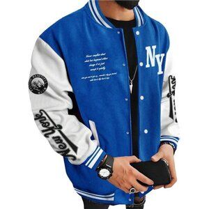 Men's Varsity Jacket Color Block Letter Graphic Long Sleeve Baseball